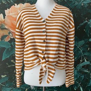 cropped button tie sweater brown